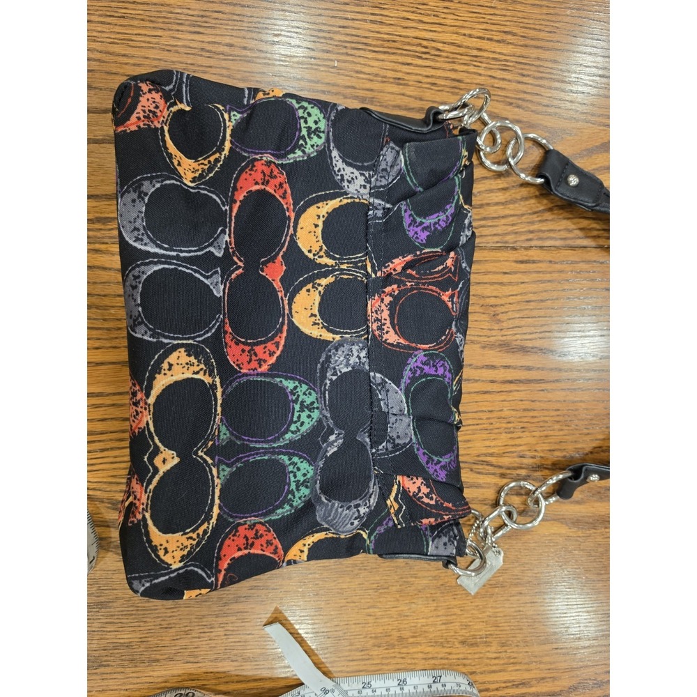 Y2K Coach Scribble Print Chain Strap Shoulder Bag Black Multicolor Medium - Picture 11 of 11